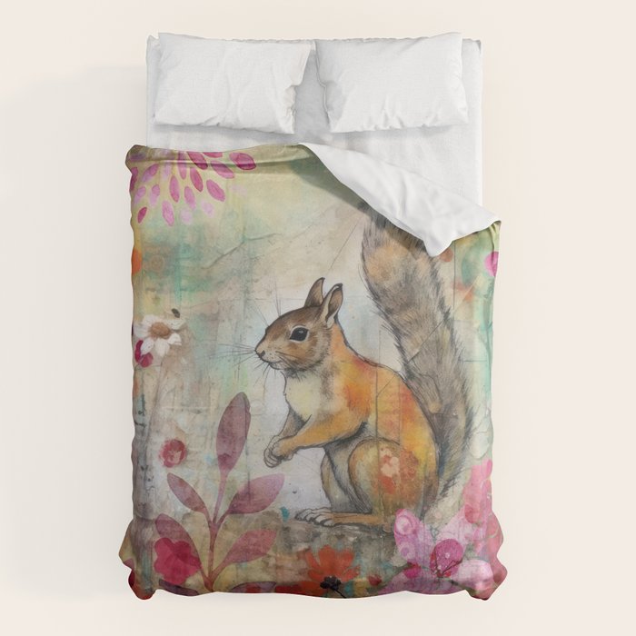 Colorful Squirrel Garden Indian Summer Flora And Wildlife Duvet Cover Gallery Image 1