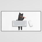 Black cat with flute Desk Mat Gallery Image 1