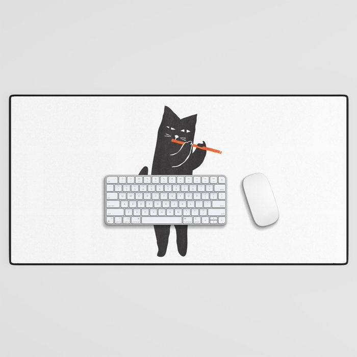 Black cat with flute Desk Mat Gallery Image 1