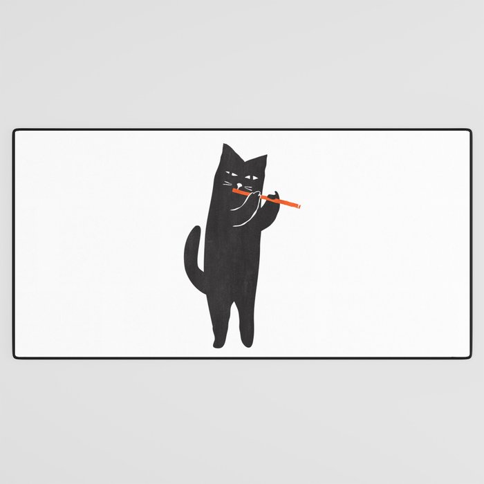 Black cat with flute Desk Mat Gallery Image 3