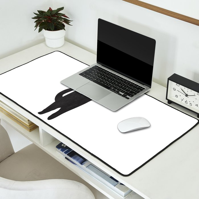 Black cat with flute Desk Mat Gallery Image 2