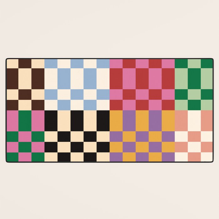 Retro 70s Colorful Patchwork Checkerboard Desk Mat Gallery Image 3