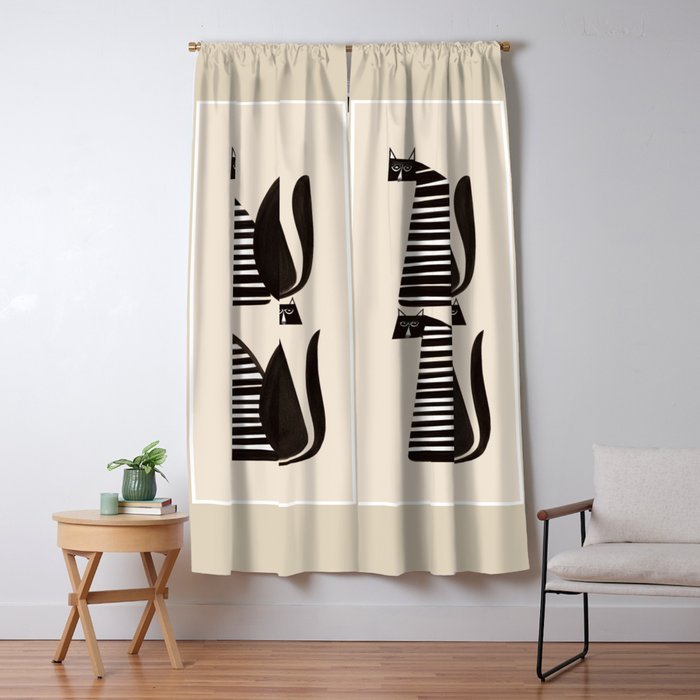 Minimalist Cats in Black and White Window Curtain Gallery Image 5