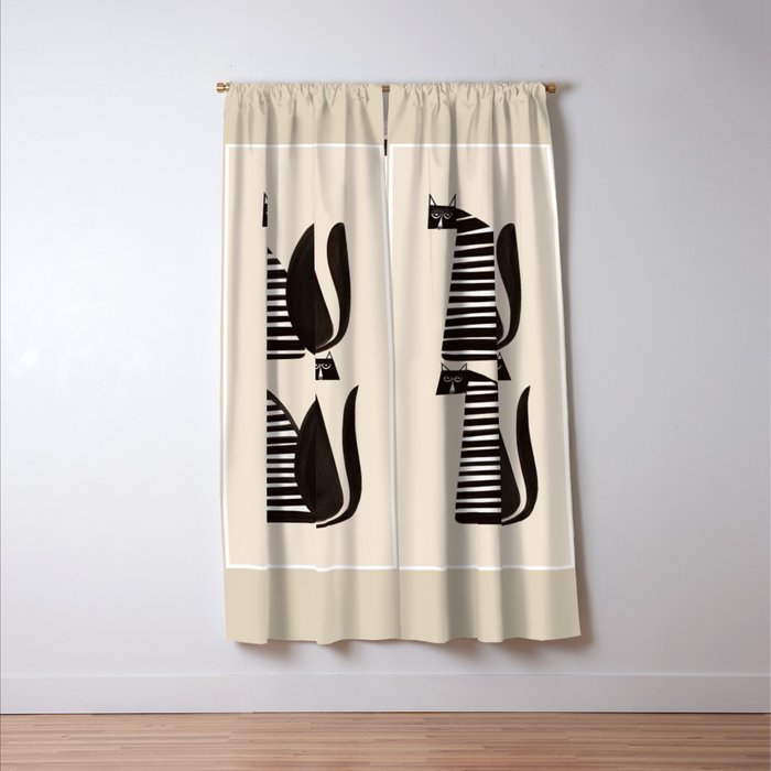 Minimalist Cats in Black and White Window Curtain Gallery Image 3