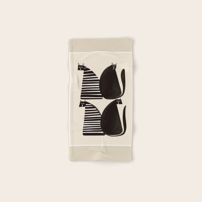 Minimalist Cats in Black and White Bath Towel Gallery Image 1