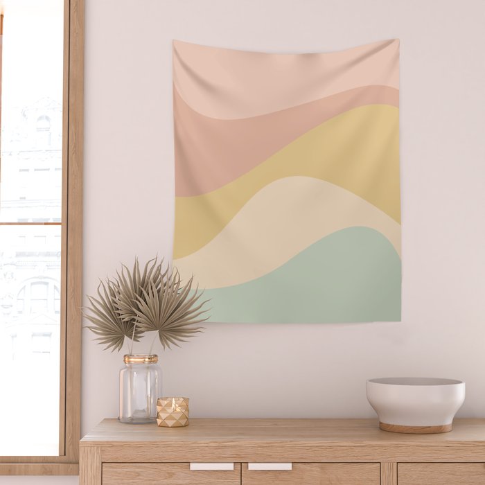 Abstract Color Waves - Neutral Pastel Wall Tapestry Gallery Image 2