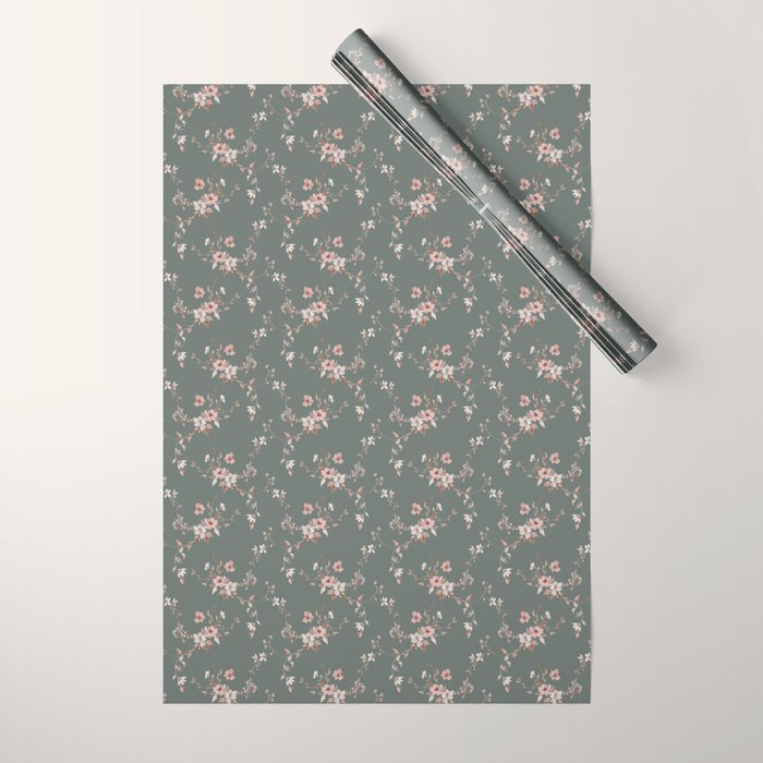 Watercolor Wildflowers - Sage Pink Wrapping Paper Gallery Image 1