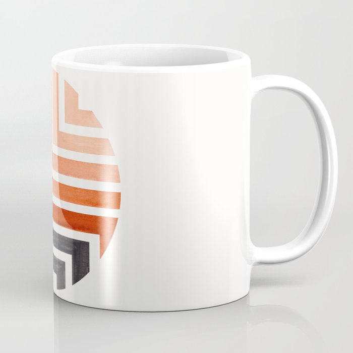 Burnt Sienna Circle Round Framed Mid Century Modern Aztec Geometric Pattern Maze Coffee Mug Gallery Image 1