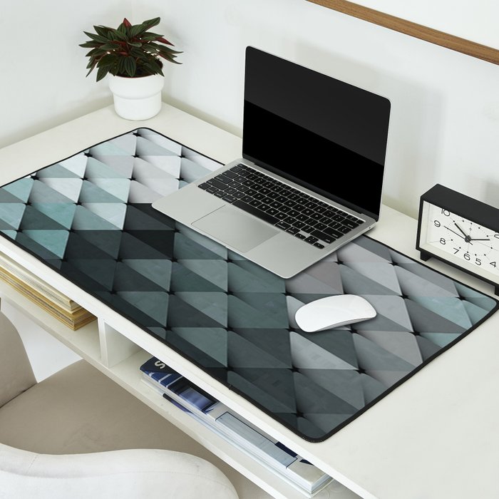 Triangles Teal Gray Desk Mat Gallery Image 2