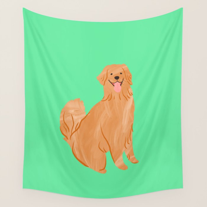 Happy Golden Retriever Wall Tapestry Gallery Image 1