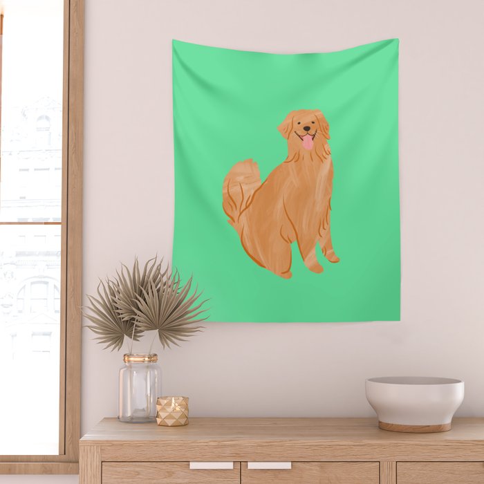 Happy Golden Retriever Wall Tapestry Gallery Image 2