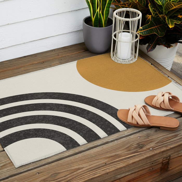Mid century modern landscape - Sun and Rainbow  Outdoor Rug Gallery Image 2