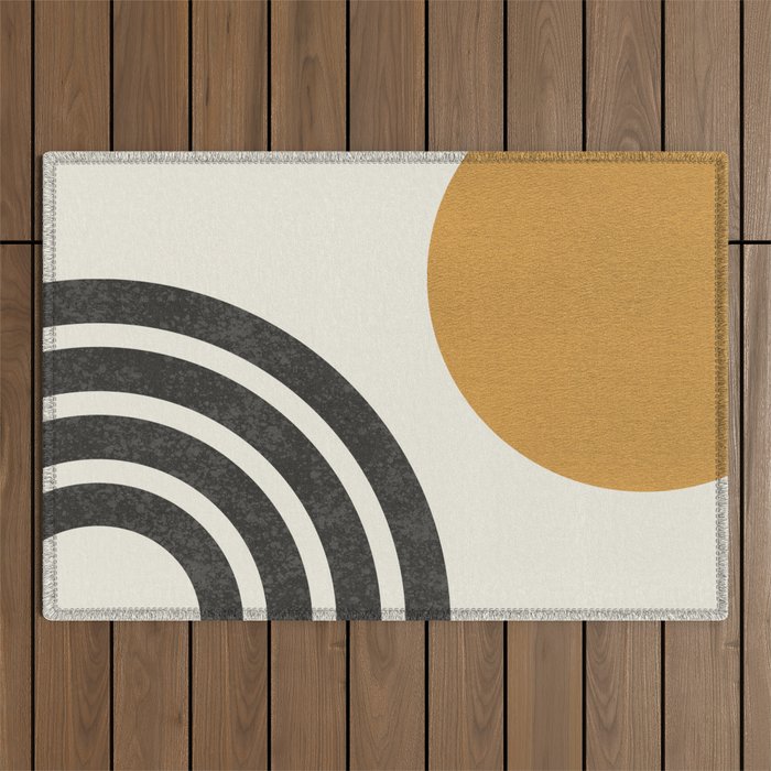 Mid century modern landscape - Sun and Rainbow  Outdoor Rug Gallery Image 1