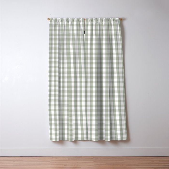 Desert Sage Grey Green and White Gingham Check Window Curtain Gallery Image 3