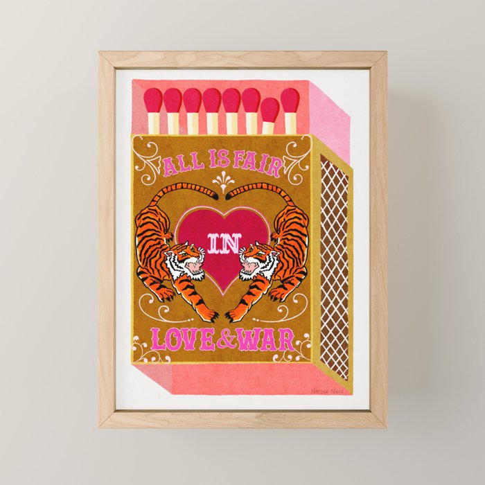 All is Fair in Love and War Vintage Matchbox Mustard & Pink Palette with Tiger Mini Art Print Gallery Image 1