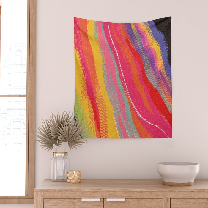 Bold Abstract Color Flow in Neon and Sunset Tones Wall Tapestry Gallery Image 2