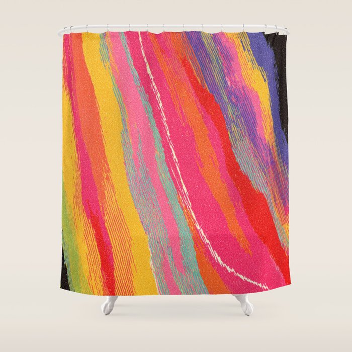 Bold Abstract Color Flow in Neon and Sunset Tones Shower Curtain Gallery Image 1