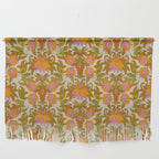 Orange, Pink Flowers and Green Leaves 1960s Retro Vintage Pattern Wall Hanging Gallery Image 1
