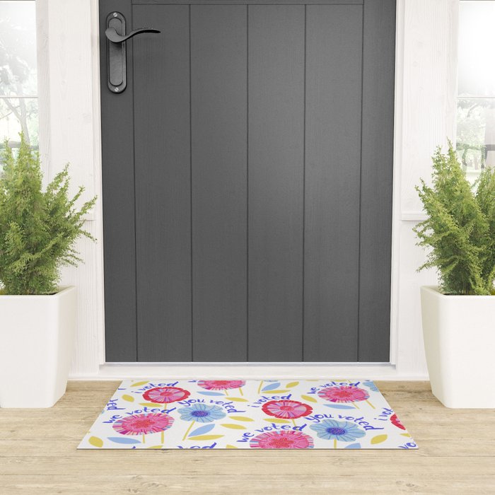 United We Grow - Vote | Floral in Red, Pink, & Blue Welcome Mat Gallery Image 3