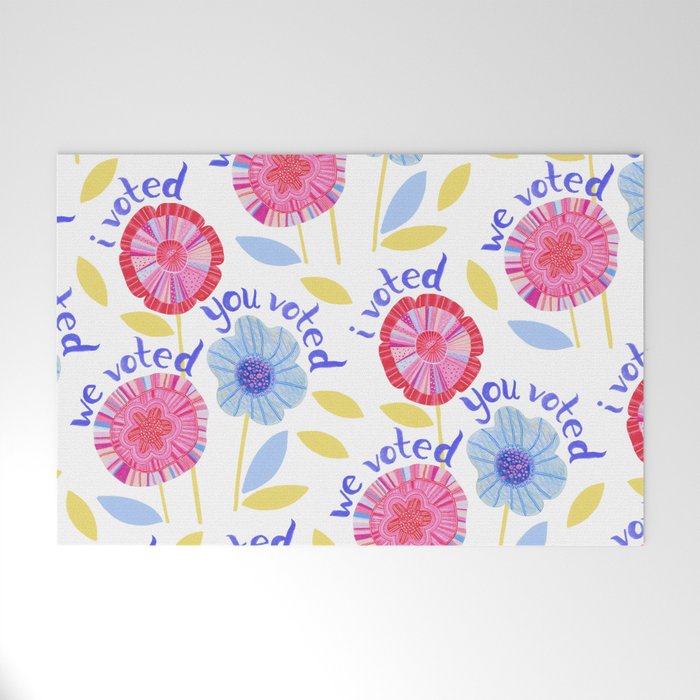 United We Grow - Vote | Floral in Red, Pink, & Blue Welcome Mat Gallery Image 1