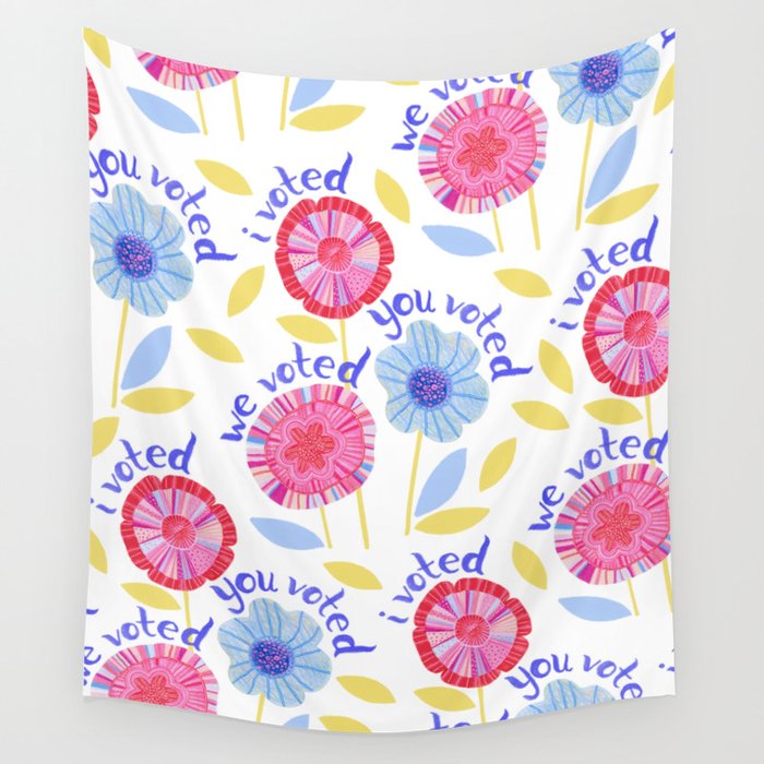 United We Grow - Vote | Floral in Red, Pink, & Blue Wall Tapestry Gallery Image 4