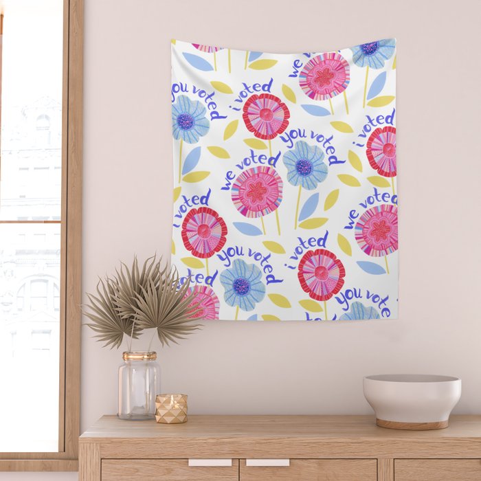 United We Grow - Vote | Floral in Red, Pink, & Blue Wall Tapestry Gallery Image 2