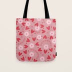 Hearts and Flowers on Tea Rose Pink Tote Bag Gallery Image 1