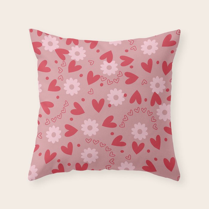 Hearts and Flowers on Tea Rose Pink Throw Pillow Gallery Image 6