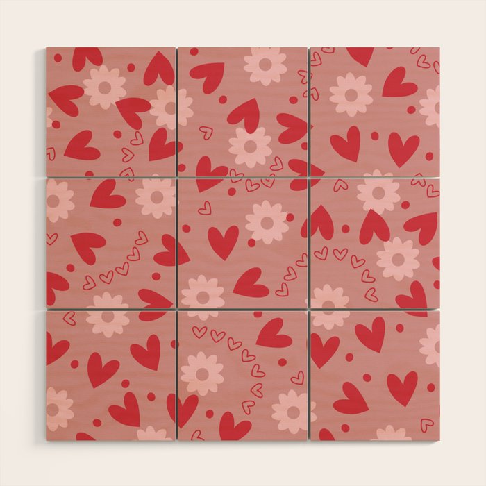 Hearts and Flowers on Tea Rose Pink Wood Wall Art Gallery Image 1