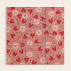 Hearts and Flowers on Tea Rose Pink Wood Wall Art Gallery Image 1