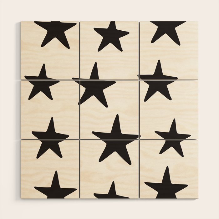 Star Pattern Black On White Wood Wall Art Gallery Image 1