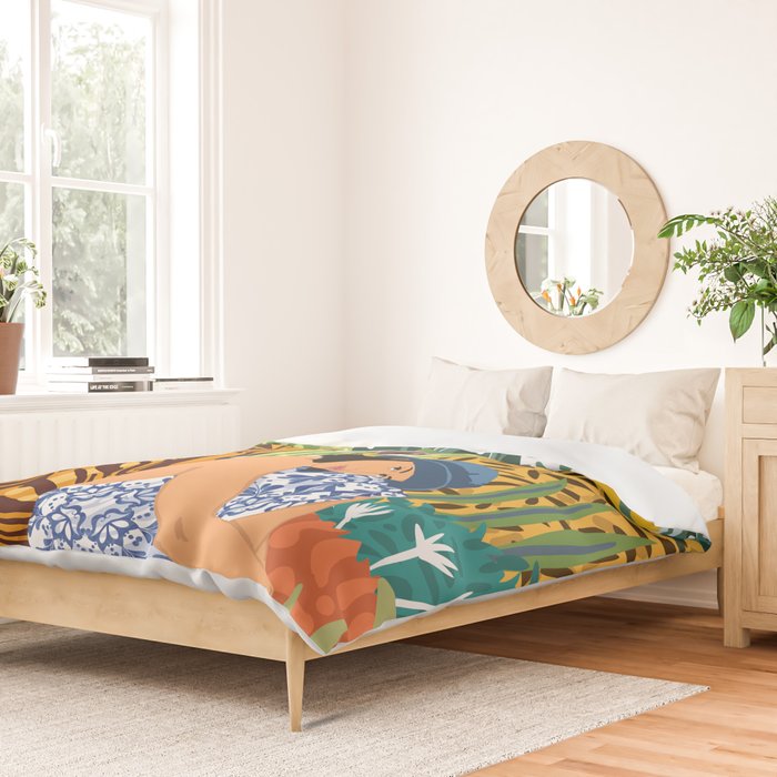Awaken The Tiger Within Illustration, Wildlife Nature Wall Decor, Jungle Human Nature Connection Duvet Cover Gallery Image 2