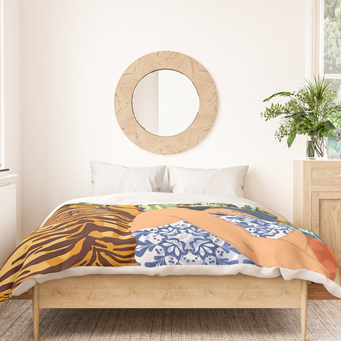 Awaken The Tiger Within Illustration, Wildlife Nature Wall Decor, Jungle Human Nature Connection Duvet Cover Gallery Image 3