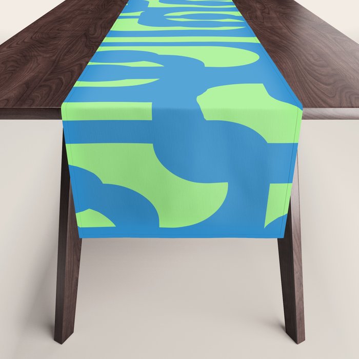 Mid Century Modern Loops Blue and Lime Green Retro Contemporary Abstract Pattern Table Runner Gallery Image 1