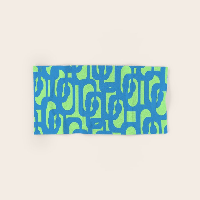 Mid Century Modern Loops Blue and Lime Green Retro Contemporary Abstract Pattern Bath Towel Gallery Image 1
