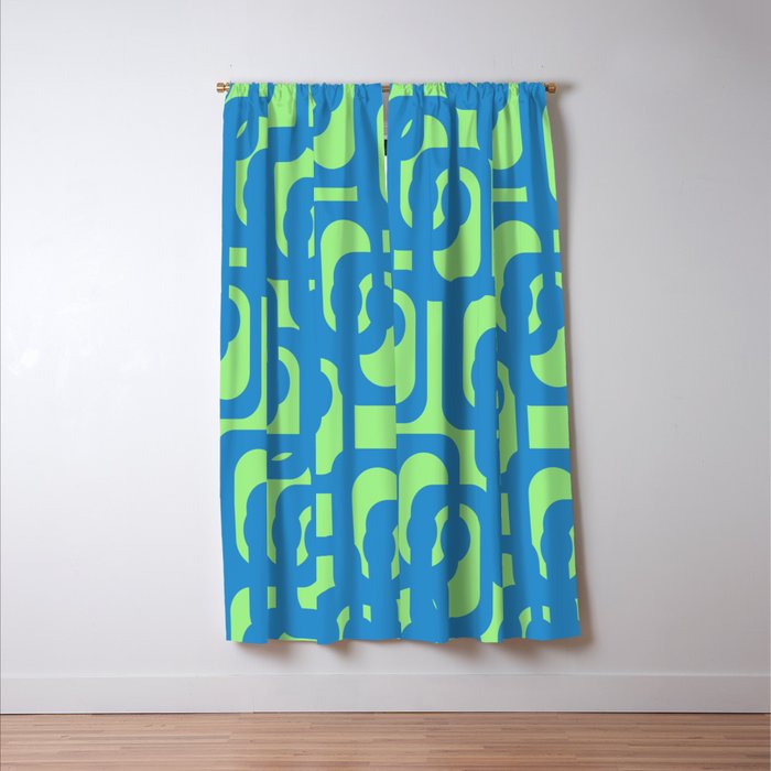 Mid Century Modern Loops Blue and Lime Green Retro Contemporary Abstract Pattern Window Curtain Gallery Image 3