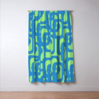 Mid Century Modern Loops Blue and Lime Green Retro Contemporary Abstract Pattern Window Curtain Gallery Image 3