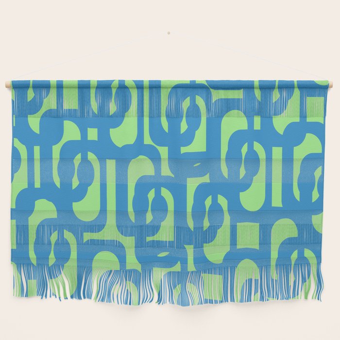 Mid Century Modern Loops Blue and Lime Green Retro Contemporary Abstract Pattern Wall Hanging Gallery Image 1