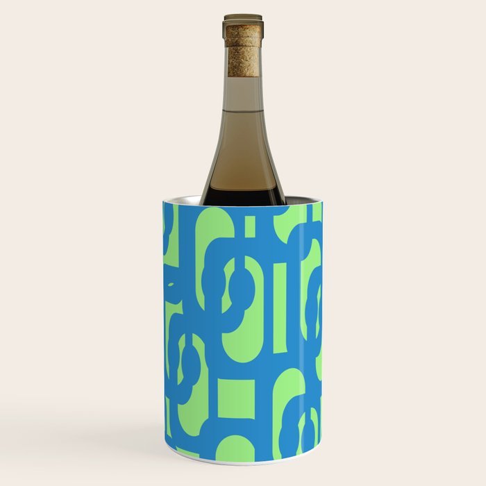 Mid Century Modern Loops Blue and Lime Green Retro Contemporary Abstract Pattern Wine Chiller Gallery Image 3