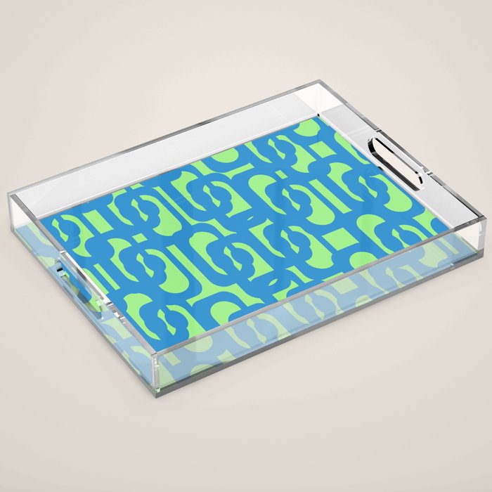Mid Century Modern Loops Blue and Lime Green Retro Contemporary Abstract Pattern Acrylic Tray Gallery Image 1