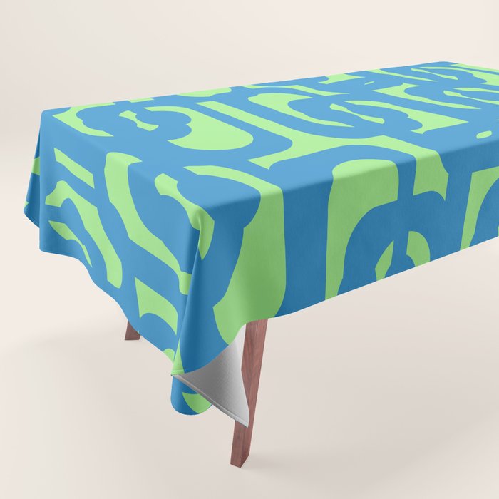 Mid Century Modern Loops Blue and Lime Green Retro Contemporary Abstract Pattern Tablecloth Gallery Image 1