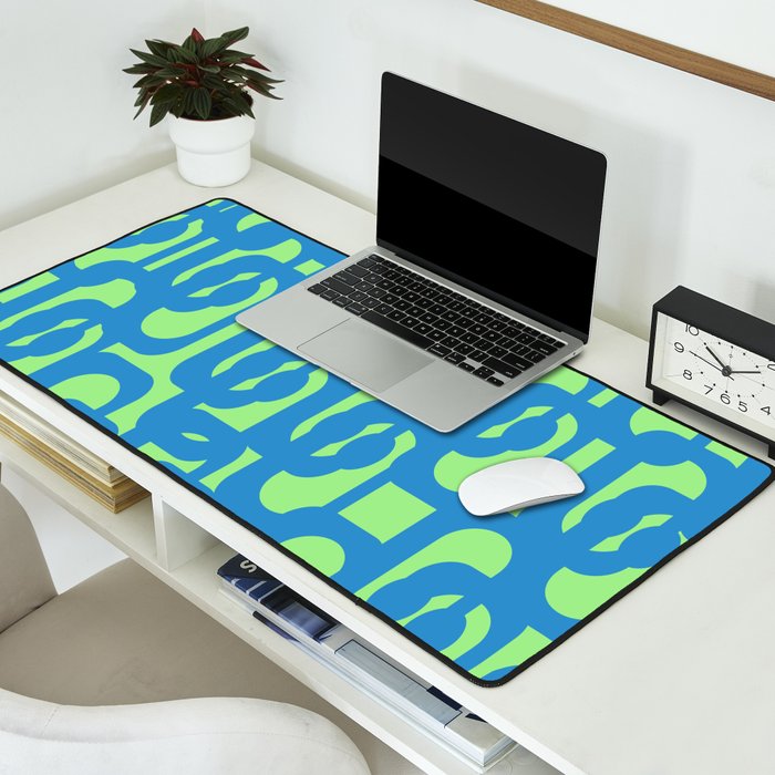 Mid Century Modern Loops Blue and Lime Green Retro Contemporary Abstract Pattern Desk Mat Gallery Image 2