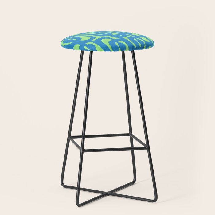 Mid Century Modern Loops Blue and Lime Green Retro Contemporary Abstract Pattern Stool Gallery Image 1