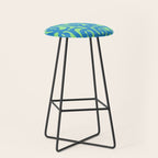 Mid Century Modern Loops Blue and Lime Green Retro Contemporary Abstract Pattern Stool Gallery Image 1