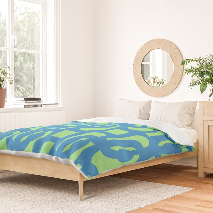 Mid Century Modern Loops Blue and Lime Green Retro Contemporary Abstract Pattern Duvet Cover Gallery Image 2