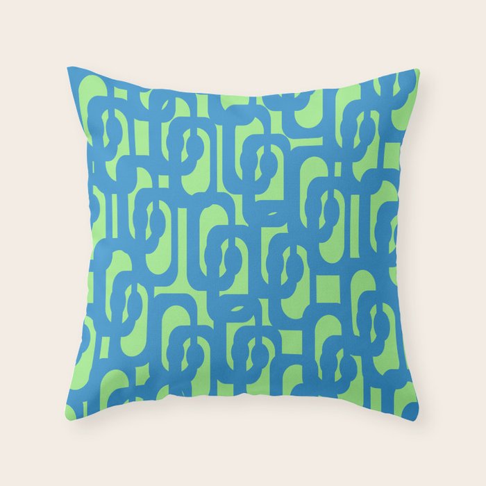 Mid Century Modern Loops Blue and Lime Green Retro Contemporary Abstract Pattern Throw Pillow Gallery Image 6