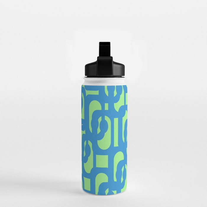 Mid Century Modern Loops Blue and Lime Green Retro Contemporary Abstract Pattern Water Bottle Gallery Image 2