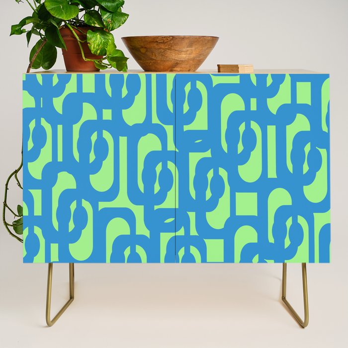 Mid Century Modern Loops Blue and Lime Green Retro Contemporary Abstract Pattern Credenza Gallery Image 1