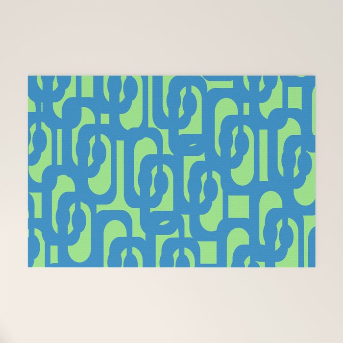 Mid Century Modern Loops Blue and Lime Green Retro Contemporary Abstract Pattern Welcome Mat Gallery Image 1