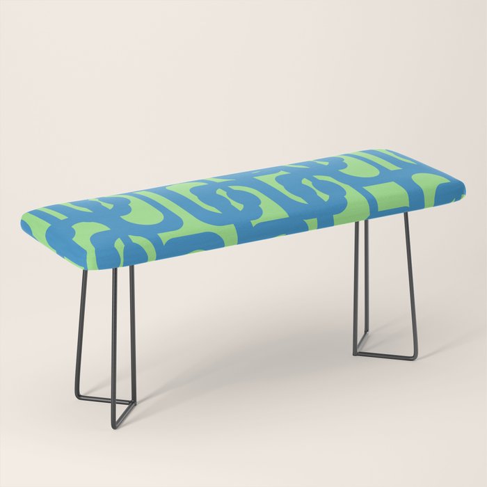 Mid Century Modern Loops Blue and Lime Green Retro Contemporary Abstract Pattern Bench Gallery Image 1